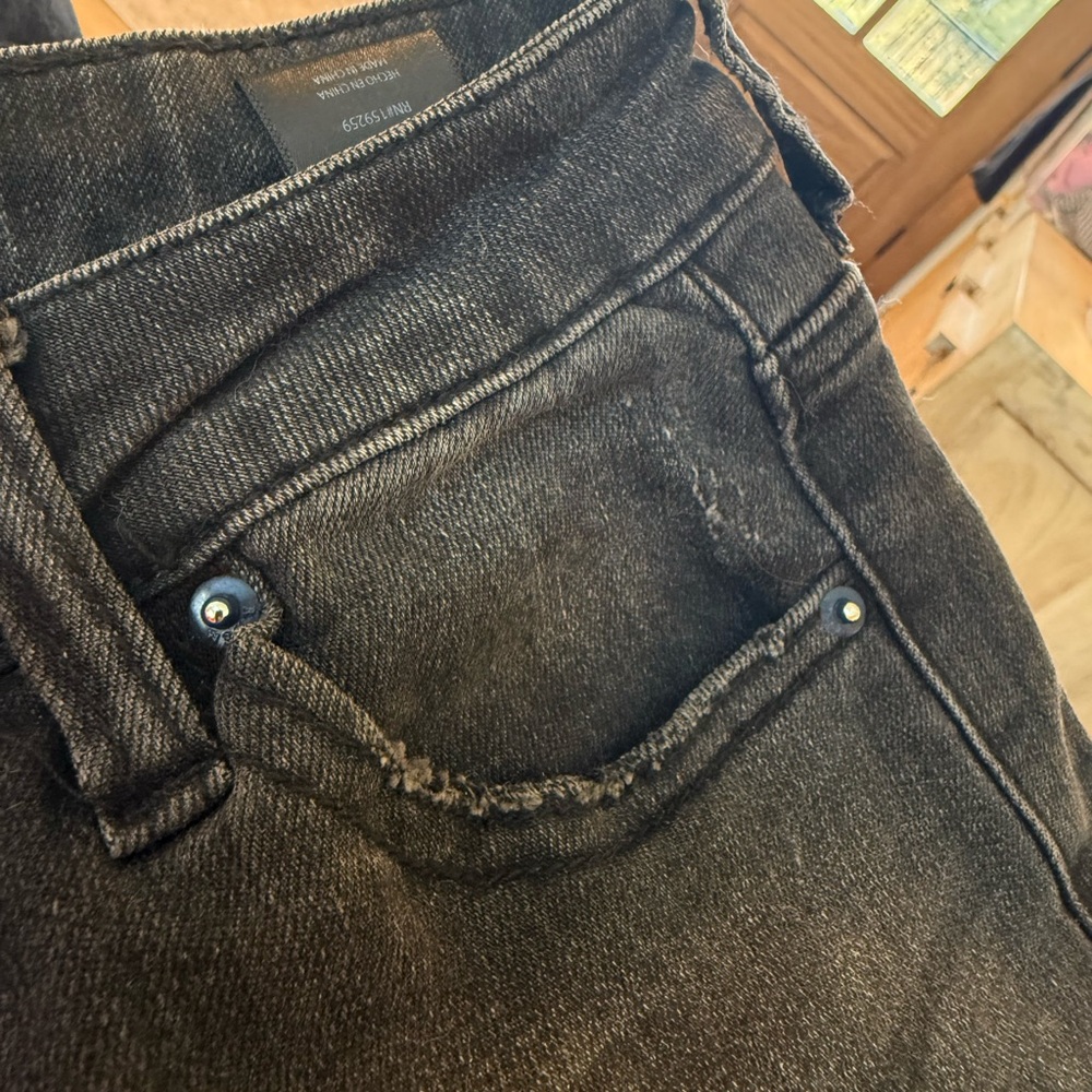 Risen Wide Leg Black Jeans with Frayed Hem - Picture 2 of 4